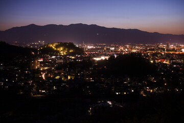 福島市　花見山　生け花の里　希望の鐘展望台から見た夜景