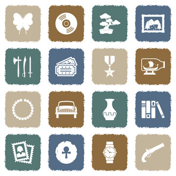 Collecting And Hobby Icons. Grunge Color Flat Design. Vector Illustration.
