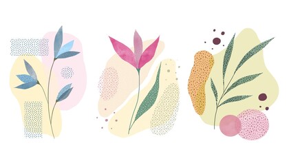 
Set of floral abstract illustrations in pastel colors