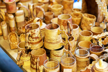Wooden kitchen utensils in street market