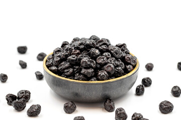 Dried blueberries isolated on a white background. Bulk blueberries. close up
