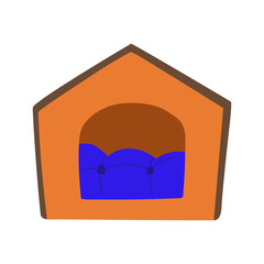 Dogs goods and supplies. Pets sleeping, furniture, toys. Puppies accessories, stuff. Training post. Flat vector illustration isolated on white background