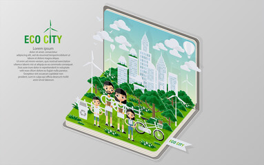 Green eco city and life with pop-up concept.