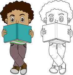 vector image of a boy reading a book.
