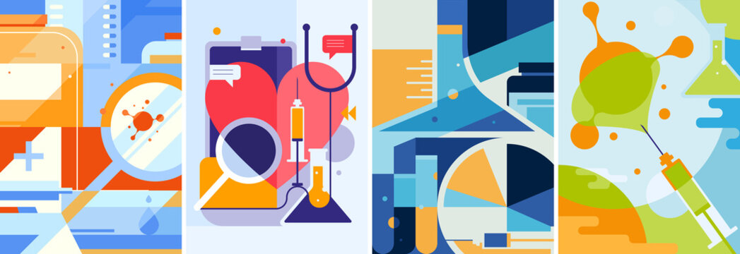Set of medical posters. Placard designs in abstract style.