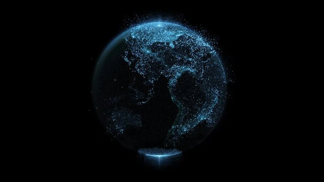 Planet earth made of particles. Globe made of digital noise. Big date. Artificial Intelligence. Metaverse.
