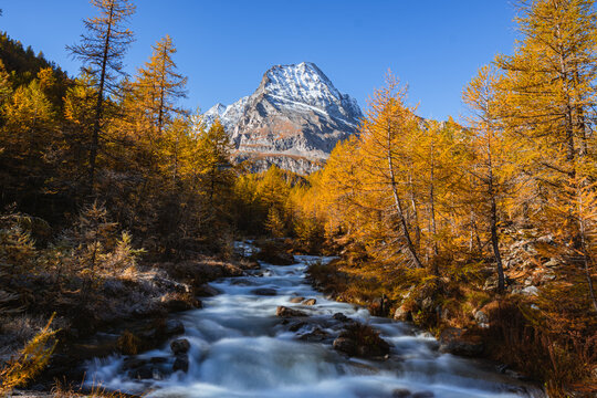 Monte Leone: the highest peak of the Lepontine Alps. photo taken inside the Alpe Veglia - Alpe Devero natural park, during an autumn day, near the village of San Domenico di Varzo,Italy - October 2021