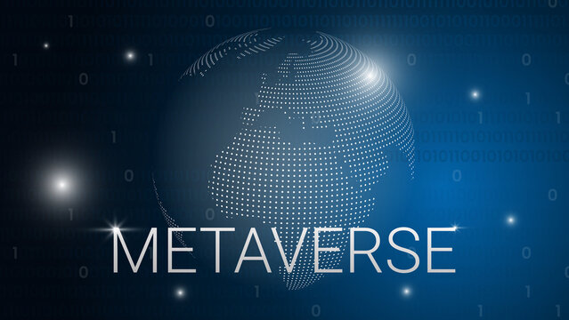 Metaverse. Planet located in digital world. Virtual reality. Globe hologram. Concept of future. Vector 3d illustration