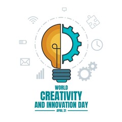 Vector illustration of a bulb and a gear, as a banner, poster or template on the world day of creativity and innovation.  © Arif_Vector