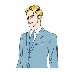 アメコミタッチの白人ビジネスマン正面斜め