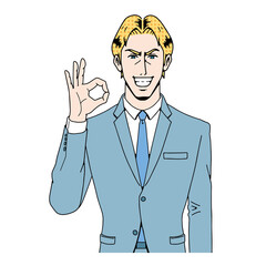 アメコミタッチのokポーズの白人ビジネスマン