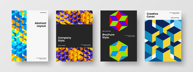 Unique catalog cover design vector illustration set. Colorful geometric pattern booklet layout collection.