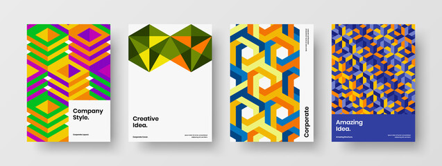 Colorful mosaic tiles company cover concept collection. Original corporate brochure vector design layout set.
