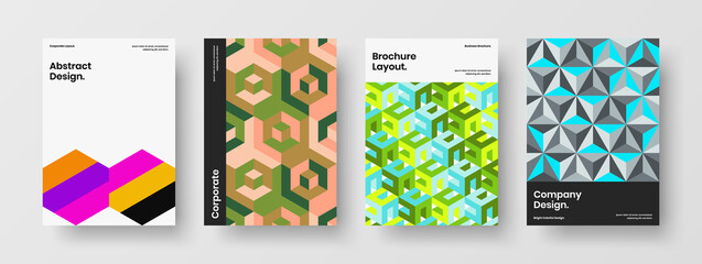 Fototapeta na wymiar Trendy geometric hexagons handbill concept composition. Abstract company brochure vector design layout bundle.