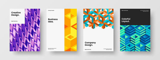 Bright geometric shapes catalog cover layout set. Fresh booklet vector design concept composition.