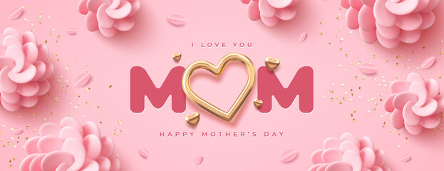 Mother's Day modern background with decor elements. 3d vector illustration.