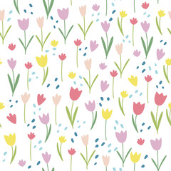 Vector seamless floral pattern. Endless pattern can be used for fabric, wallpaper, pattern fills, web page background, surface textures. Hand drawn flowers leaves and elements.