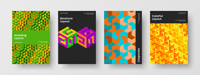 Isolated geometric tiles brochure layout set. Fresh leaflet A4 vector design concept bundle.