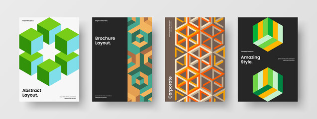 Fototapeta premium Trendy geometric pattern booklet concept bundle. Original journal cover vector design illustration set.