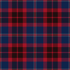 Red, blue and black tartan plaid. Scottish pattern fabric swatch close-up. 