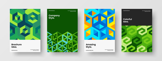 Clean geometric tiles corporate identity illustration composition. Premium booklet A4 vector design layout set.