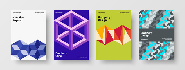 Bright geometric hexagons front page layout set. Colorful company cover A4 vector design concept bundle.