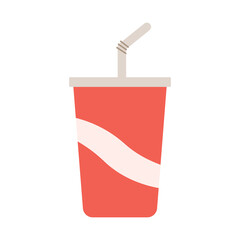Red soda drink cup with straw. Fast food beverage isolated on white background. Vector illustration cartoon flat style.