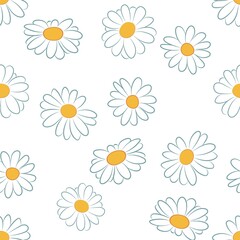 chamomile white flower seamless vector pattern for print