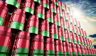 Oil barrels with flag of Belarus - 3D illustration