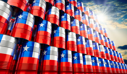 Oil barrels with flag of Chile - 3D illustration