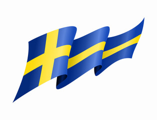 Swedish flag wavy abstract background. Vector illustration.