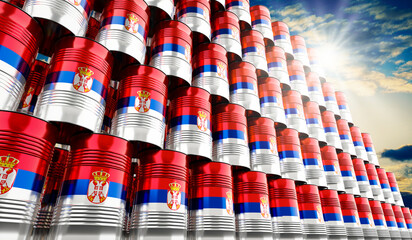 Oil barrels with flag of Serbia - 3D illustration