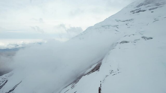 Aerial View of Avalanche on Cotopaxi Volcano and Glacier, Highlands of Ecuador - Drone Shot