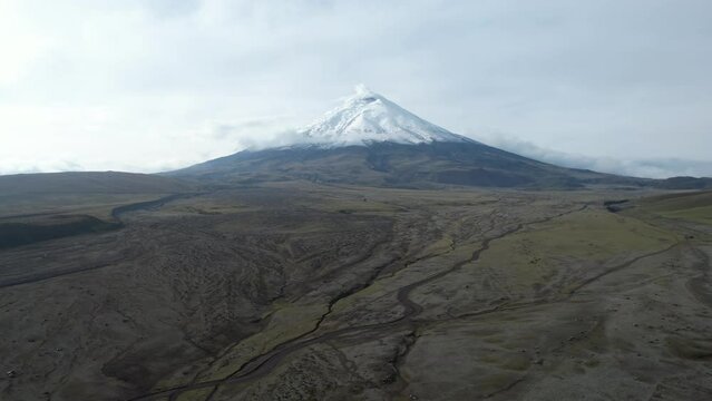 Cotopaxi Volcano and Glacier, Ecuador. Aerial View of Stunning High Elevation Landscape - Drone Shot