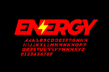 Fototapeta na wymiar Lightning bolt symbol style font design, alphabet letters and numbers, vector illustration