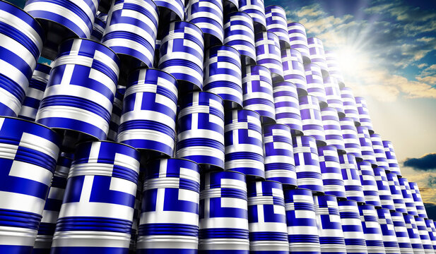 Oil barrels with flag of Greece - 3D illustration