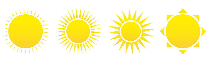 Sun icon set. Weather sun icon. Yellow sun star. Summer elements for design. Vector illustration