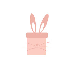 Happy Easter, decorated easter card, banner. Bunnies, Easter eggs, flowers and basket. Folk style patterned design.	
