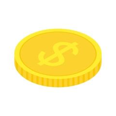 Gold dollar coin. Isometric golden money icon. Wealth symbol. Vector illustration isolated on white.