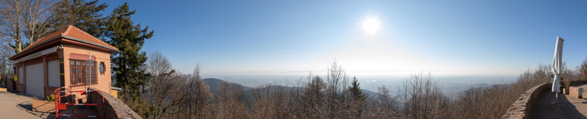 Sunrise panoramic over Haut Koenigsbourg castle in France