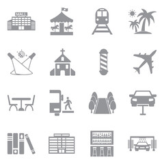 Places Icons. Gray Flat Design. Vector Illustration.