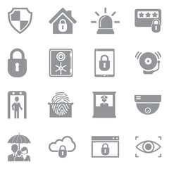 Protection And Security Icons. Gray Flat Design. Vector Illustration.