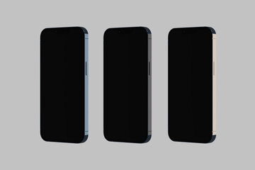 Smartphone mockup black screen. mobile phone mockup Isolated on a grey Background. 3d rendering.