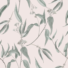 Seamless botanical pattern of eucalyptus 
