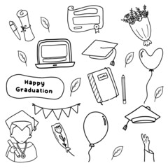 Cute hand drawn graduation element set on outline style