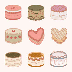 Set of cute tart cake element on hand drawn style