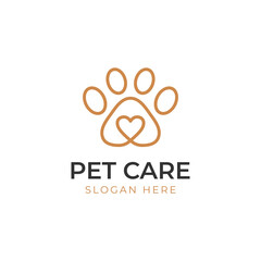 simple logo element of pet care with love animal feet for Veterinary logo icon design
