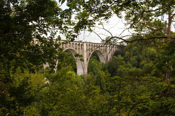 Viaduct of Grandfey in the canton of Fribourg seen through the forest