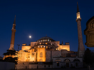 Fototapeta na wymiar Illuminated Hagia Sophia Mosque in Fatih Istanbul Turkey