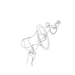 continuous line drawing megaphone and love sign illustration vector